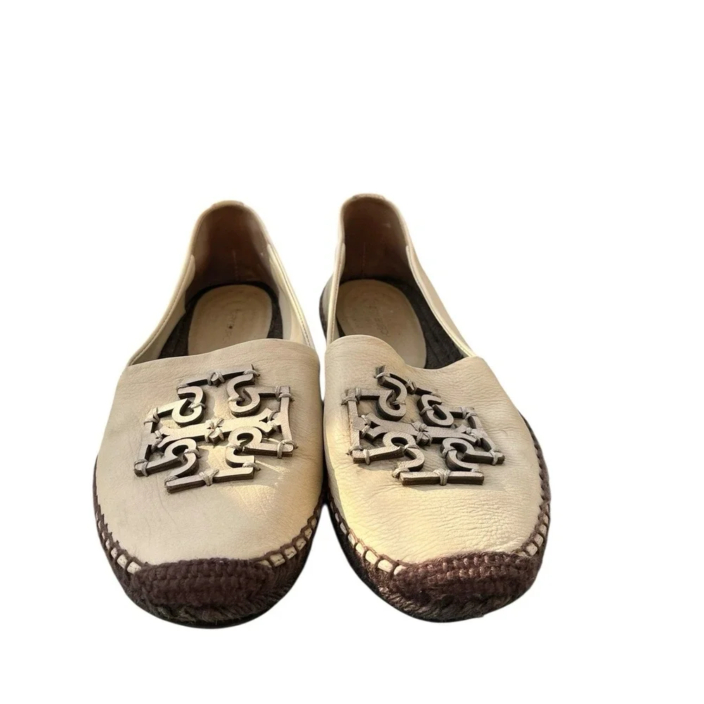 Tory Burch Ines Logo‎ Leather Espadrille Flats Women's Size 7